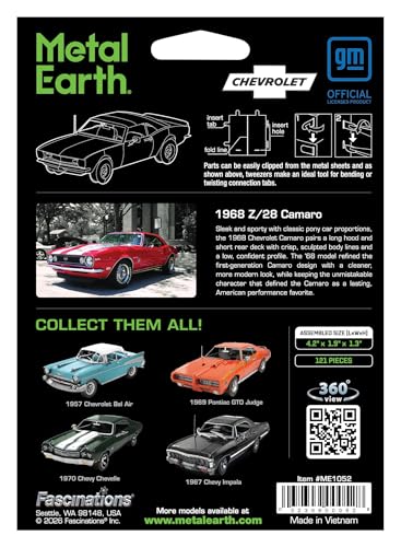 Fascinations Metal Earth 1968 Chevy Camaro Z/28 Metal Model Kit Bundle with Tweezers