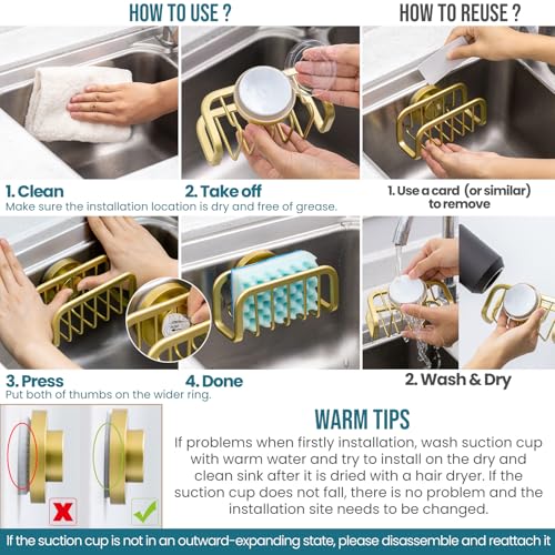 TAILI Gold Sponge Holder for Kitchen Sink with Strong Suction Cup - color: Gold, size: 5.1" x 2.3"