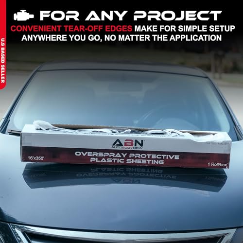 ABN Clear Plastic Sheeting 10 Micron 16 x 350ft – Transparent Protective Masking Film – Automotive Painting & More