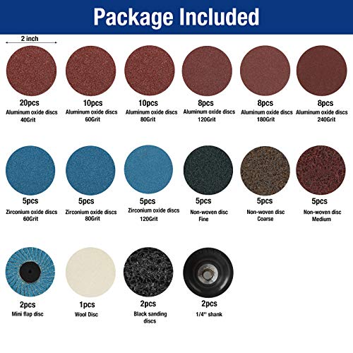 WORKPRO 101-pieces Sanding Discs Set, 2 inch Discs with 1/4 inch Holder