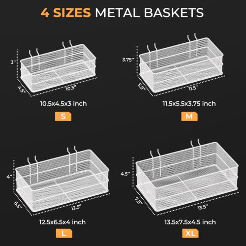 INCLY 4 Pack Upgrade Pegboard Baskets, 4 Sizes Square Metal Mesh Basket