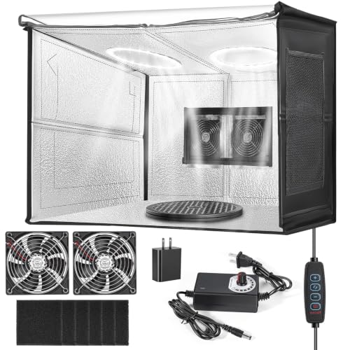 Airbrush Spray Booth Portabe - with LED Lights Turntable & Dual Exhaust Fans – Foldable Airbrush Paint Booth for Makeup, Art Painting, Model 16.9 in - size: 16.9in