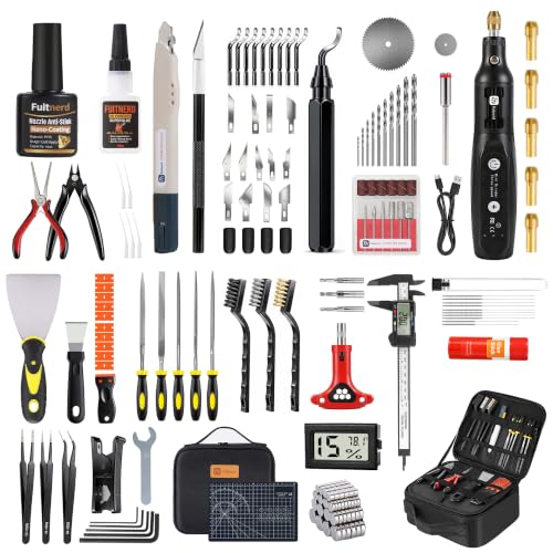 141Pcs 3D Printer Accessories with 4-Layer Slotted Case, Precision Workstation, Includes Digital Caliper, Cordless Rotary Tool, PTFE Nozzle Coating for Bambu Lab, Flashforge, Ender 3, Anycubic