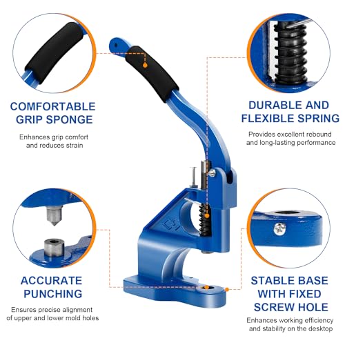 Eyelet Hole Punch Kit Grommet Tool Kit Hand Press Heavy Duty Eyelet Grommet Machine with 3 Grommet Setting Dies & 3 Hole Punching Dies and 3000Pcs Silver & Golden Eyelets and Grommets 6/10/12mm