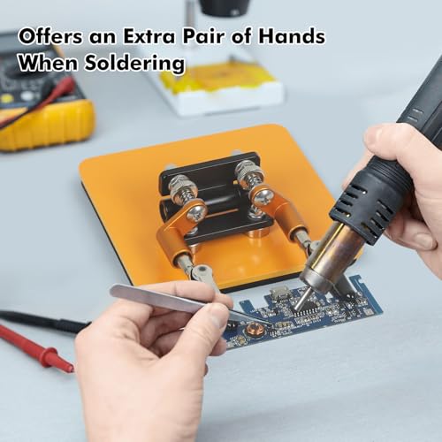 NOEVSBIG Magnetic Helping Hands Soldering Station with A 3.9 x 3.9 Inch Stable Base, 2 Flexible Arms– 360° Rotatable Adjustable Versatile Helping Hands Tool for DIY, Electronics Repair, and Soldering