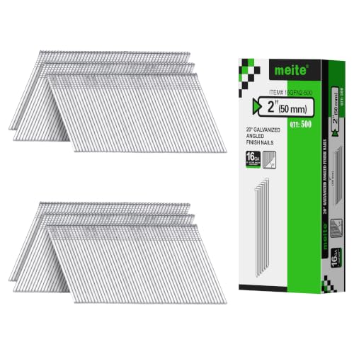 meite 16 Gauge Finish Nails 2 Inch Galvanized 20 Degree Angled 500PCS - size: 2 Inch