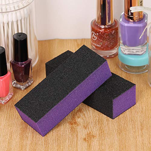 20 Pcs Nail Buffer Block Sponge Sanding Buffing File 80/120 Grit 3 Sides Nail Files for Manicure Nail Tools (Purple Black) - color: Purple