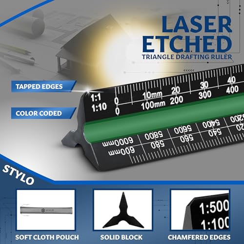 Stylo Architectural Scale Ruler, 12 Inch Aluminum, Black Metric - color: Black, size: 12 inch (Metric)