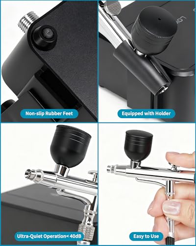 Airbrush Kit with Air Compressor, Intuitive 50 PSI High Pressure Air Brush with 0.2/0.3/0.5mm Nozzles & Cleaning Sets, Perfect for Modeling, Painting, Nails, Makeup, Cake Decorating