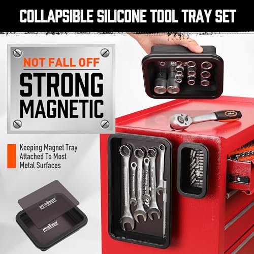 HORUSDY 3-Piece Magnetic Parts Tray Set, Tool Trays for Storage Organizer Screw, Bolts, Washers, Nuts and Small Tools. Tool Gifts for Men, Black - color: 3-piece Magnetic Tray - Collapsible Black