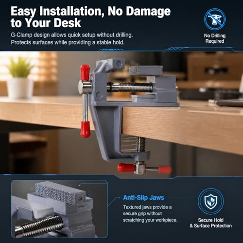 Mini Bench Vise, 360° Rotating Aluminum Table Clamp for Jewelry DIY