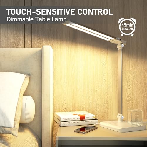 LED Desk Lamp for Home Office Desk Light Table Lamp 50 Lighting Modes Timer - color: Silver