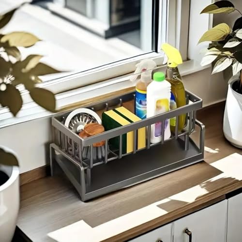 Kitchen Sink Storage Rack - Integrated Sponge Holder & Countertop Organizer for Dishcloth, Soap & Brushes - Space-Saving Kitchen Rack - White - color: Plastic(white)