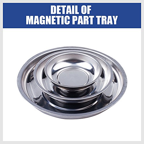 HORUSDY Magnetic Tray | 3-Piece | Round Magnetic Parts Tray | 3 Inch 4 Inch 6 Inch Magnetic Tray for Mechanic's | Stainless Steel - color: 3-Piece Magnetic Tray - Basic