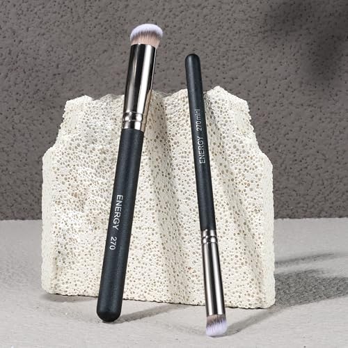 ENERGY Foundation Brushes Set Professional Under Eye Concealer Brushes Perfect For Blending Liquid Cream or Flawless Powder Cosmetics Buffing Stippling Concealer Premium Synthetic Bristles - style: 270 with cap /270mini