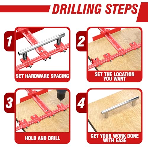 Extended Cabinet Hardware Jig Kit, 32-inch Aluminium MAX Cabinet Handle Jig - color: Red-large