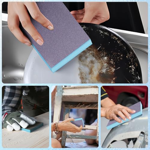 12 Pack Sanding Sponge, Washable and Reusable Sanding Blocks 60/80/120/220/320/400 Grit Wet Dry Sand Paper Assortment Pack for Wood Drywall Metal Furniture - size: 60/80/120/220/320/400 Grit
