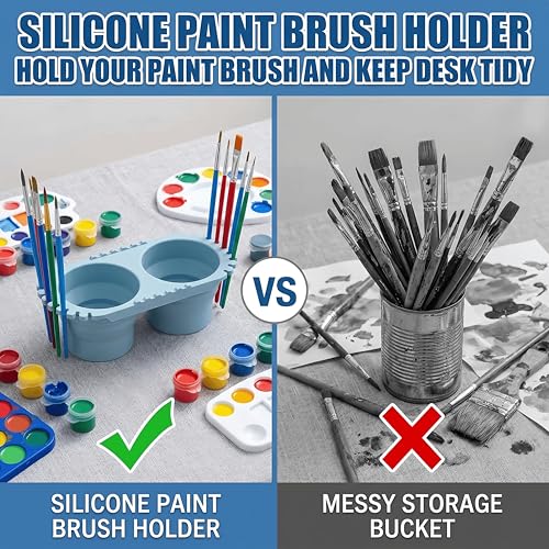 Foldable Silicone Paint Brush Cleaner Cup, Portable Brush Cleaning Rinse Cup with Dual Cleaning Compartments and Brush Holder, for Water-Based Paints, Suitable for Art Students, Plein Air Painters