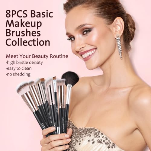 ENERGY Makeup Brush Set - 8PCS Professional Makeup Brushes for Foundation, Concealer, Eyeshadow, Blending, Contour, Powder, Eyeliner, Vegan Synthetic Fiber, Portable Travel Kit with Case (Black) - style: makeup brush set 8pcs