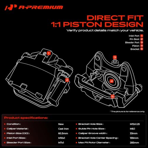 A-Premium Front Left and Right Side Disc Brake Caliper with Bracket - style: Front Driver and Passenger