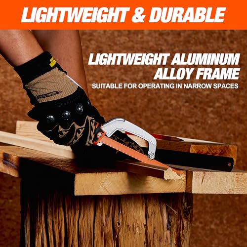 VANQUISH Aluminum Frame Mini Wood Hack Saw with 2 Piece Extra Flexible Bi-Metal HSS Blades Cutter Hand Hacksaw for Woodworking and Metal NW4851 - size: Hacksaw with extra blades