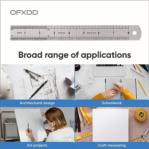 Metal Ruler Set - 8 Inch (20 cm) Stainless Steel Rulers - Flexible & Rigid, Precise Markings, Straight Edge, Multi-Use