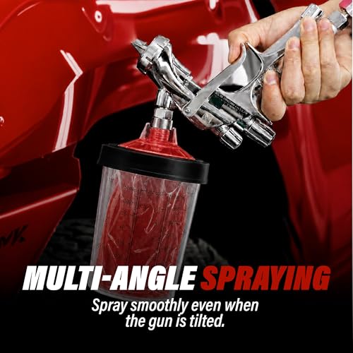 Disposable Paint Spray Gun Cup Liners and Lid System, 50 Pack Mini Size 6 Ounce (200ml) Kit - Paint Spray Gun Cups 50 Cup Liners, 50 Lids with Strainer, 1 Hard Cup with Retainer Ring and 20 Plugs