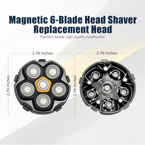 Magnetic 6-Blade Replacement Heads for Electric Shavers, Compatible with Most 6D Rotary Shavers, Precision Self-Sharpening Blades, Easy Install, Hypoallergenic, Waterproof,(1 Pack)