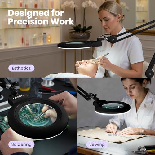 Neatfi LED Magnifying Lamp with Base, 1,600 Lumens, 2.25X/6X (Black) - color: Black, size: 7-inch Lens, Non-CCT with Base