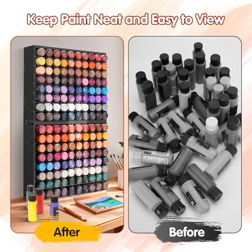 Krafetto 2 Pack 80-Grid Paint Organizer for 2 Oz Bottles, Wall Mount, Black - color: 2pc black paint rack