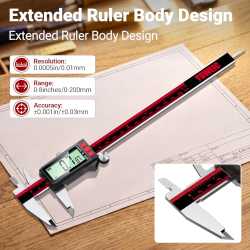 Digital Caliper 8 Inch, Rechargeable Calipers with LCD Screen, Inch/MM/Fraction, Stainless Steel Vernier Caliper Measuring Tool for DIY, Household, Jewelers Tools, 3D Printer - size: 8 Inch