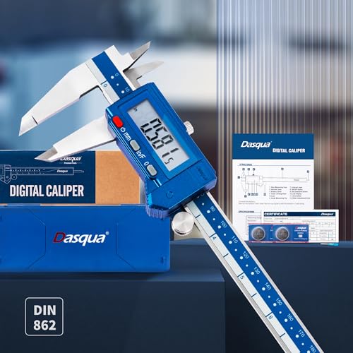 Dasqua Digital Caliper 8", IP54 Stainless Steel Water Resistant Caliper with Large LCD Display and Storage Case, Easy Switch Between Inch/Metric/Fraction, Accuracy 0.001'', Precision Measuring Tool - size: 0-8"