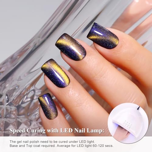 2 PCs 10ML Gel Nail Set, Black and Brilliant Golden Starlight - color: Golden Starlight Cat Eye & Black 2-Pack