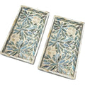 i-lanSet of 2 Mother of Pearl Narrow Vanity Trays, Floral Shell Mosaic