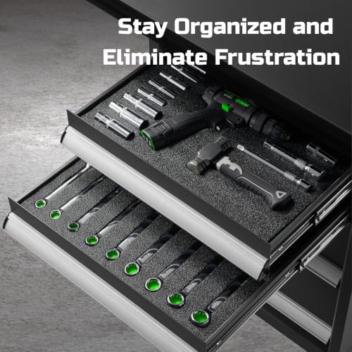ONREVA Tool Box Foam Organizer 48x24x2 inch 1PC, Kaizen Sheets for Pro Tool Control, Custom Tool Shadow Inserts for Cases & Drawers, High Density Polyethylene Foam, Black with Green