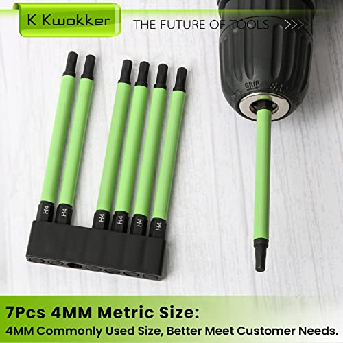 7Pcs 1/4" Hex Head Allen Wrench Drill Bits, Metric 4mm 3.94" Long Hex Key Drill Bit Set, Magnetic Tips Screwdriver Socket Bit Set for Ikea Type Furniture (S2 Steel) - size: Set 7: 4mm