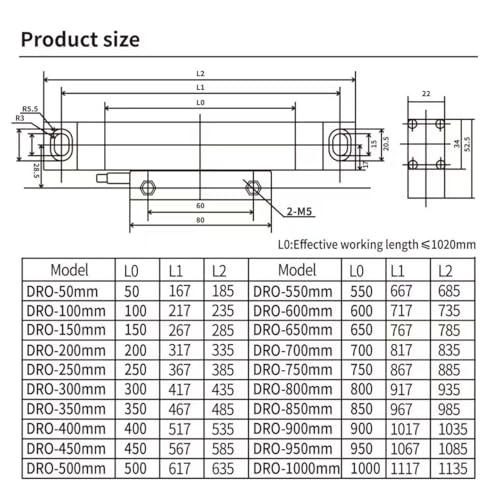 Digital Readout 2 Axis 3 Axis DRO Display Linear Optical Linear Scale Encoder 5um 170mm (6") Travel Length for Milling Mill Machine Lathe Machine(170mm) - size: 170mm