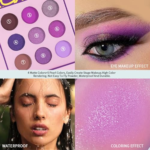 9-Color Purple Eyeshadow Palette–High Pigment Matte Shimmer Glitter Eyeshadow Palette in Magenta, Lavender, Lilac, Violet & Taupe,Long-Lasting Waterproof, Blendable for Creative & Everyday Looks - color: C-#02