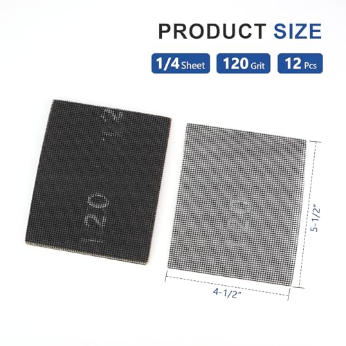 SCOTTCHEN Sanding Mesh 1/4 Sheet (12pcs) 5.5" x 4.5" for Palm Sanders Sheets 120 Grit - size: 1/4 Sheet: 5.5"x 4.5", style: #120