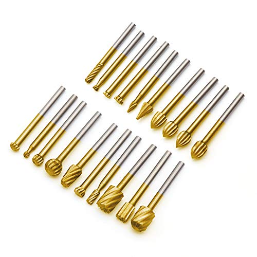 20pcs Rotary Bits Burr Set with 1/8 inch Shank - size: 20 pcs Router Bits