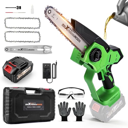 maXpeedingrods Electric Chainsaw Cordless, 8 Inch & 6 Inch Mini Chainsaw - color: Light Green 1 Battery 8 Inch