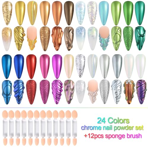 Fcozpjk Chrome Nail Powder Set 24 Colors Gold Silver White Peal Chrome Art - color: Chrome Set 2