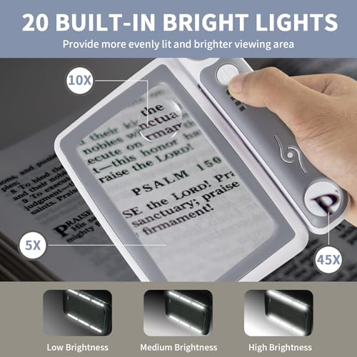 5X 10X 45X Rechargeable Magnifying Glass for Reading, Full Page Magnifier - color: Gray