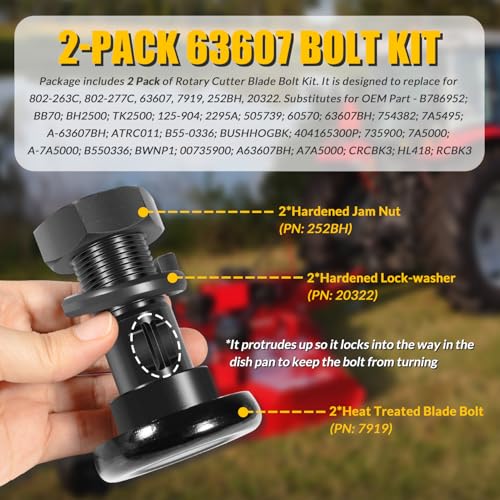 63607 Rotary Cutter Blade Bolt Kit, Replace for Bush Hog Rotary Cutter Blade Bolt Kit 63607, Fit for Howse, HICO, for Bush Hog, Includes 2 Bolts with Nuts and Washers (2-Pack)