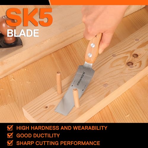 JORGENSEN Japanese Flush Cut Saw, 5 Inch Beech Handle Pull Saw, SK5 Flexible Double Edge Blade, 18/25 TPI Japanese Handsaw for Hardwood & Softwood Woodworking, Cutting, Trim Flush