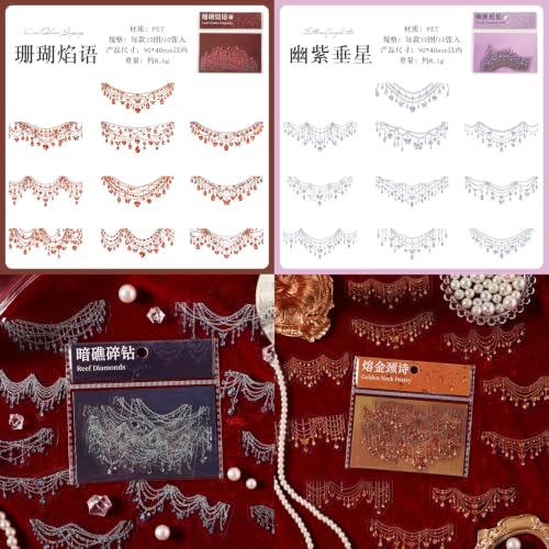60 Pcs Crystal Jewelry Necklace PET Stickers, Gem Garland Decals - color: Jewelry Collection
