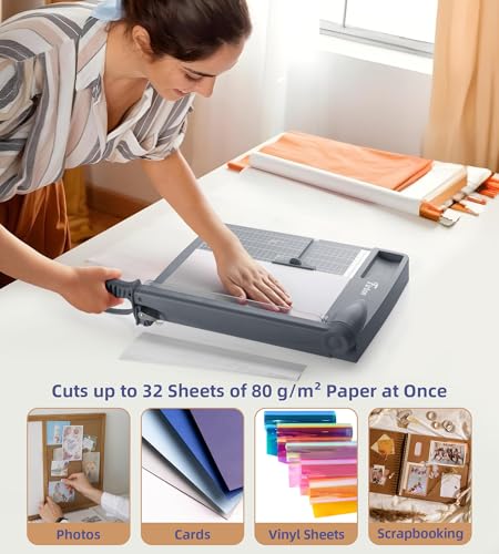 Firbon 12 Inch Guillotine Paper Cutter, Heavy-Duty Paper Trimmers, Gray - color: Gray