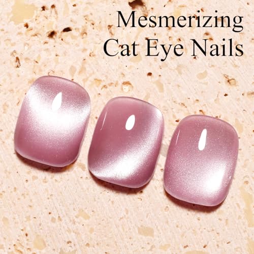 Moonlight Pink Cat Eye Gel Nail Polish with Magnet, Holographic Glitter Shimmer Magnetic UV Gel Polish for Nail Art Soak off UV Led - color: Cat Eye-Moonlight Pink