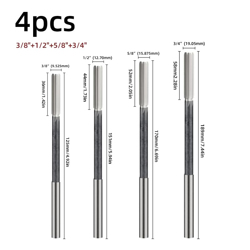 H7 Straight Shank Chucking Machine Reamer Milling Cutter Tool,Reamers for Straight Shank Machines Carbide Lathe (4pcs:3/8" 5/8" 1/2" 3/4") - size: 4pcs:3/8" 5/8" 1/2" 3/4"