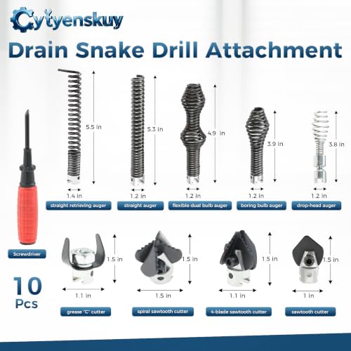 10 PCS Drain Snake Attachment,Drain Auger Cutter Kit